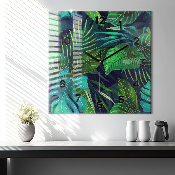 Orologio quadrato in vetro Foglie esotiche