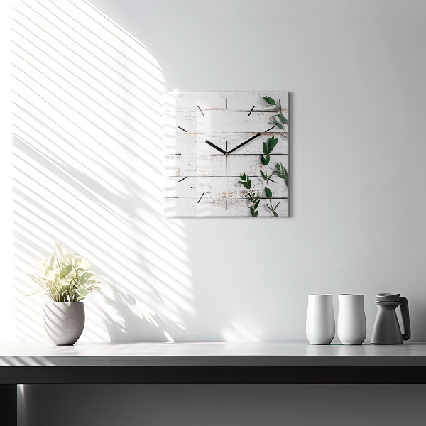 Orologio quadrato in vetro Tavole di legno chiaro
