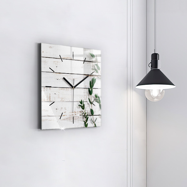 Orologio quadrato in vetro Tavole di legno chiaro