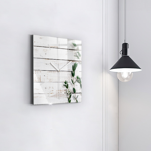 Orologio quadrato in vetro Tavole di legno chiaro