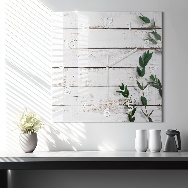 Orologio quadrato in vetro Tavole di legno chiaro