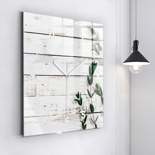 Orologio quadrato in vetro Tavole di legno chiaro