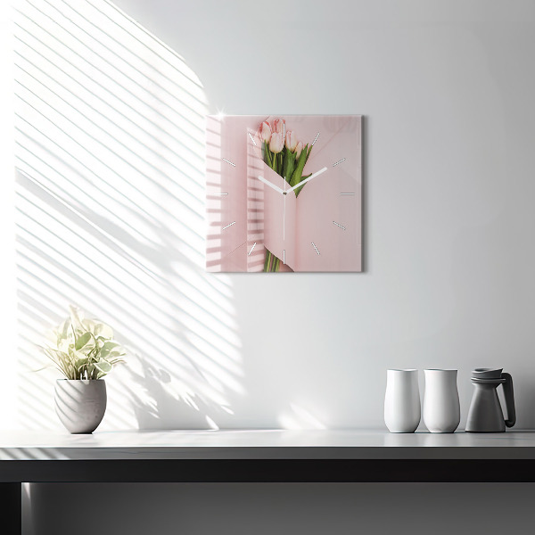 Orologio quadrato in vetro Mazzo di fiori di tulipano