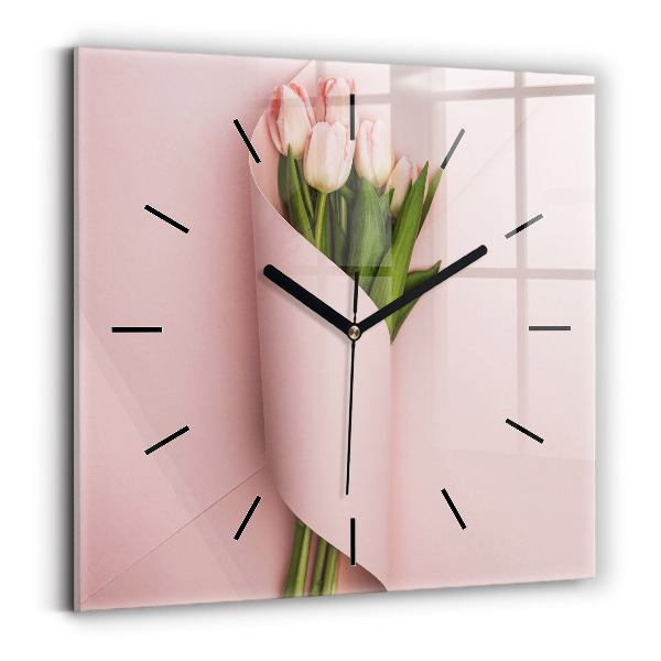Orologio quadrato in vetro Mazzo di fiori di tulipano