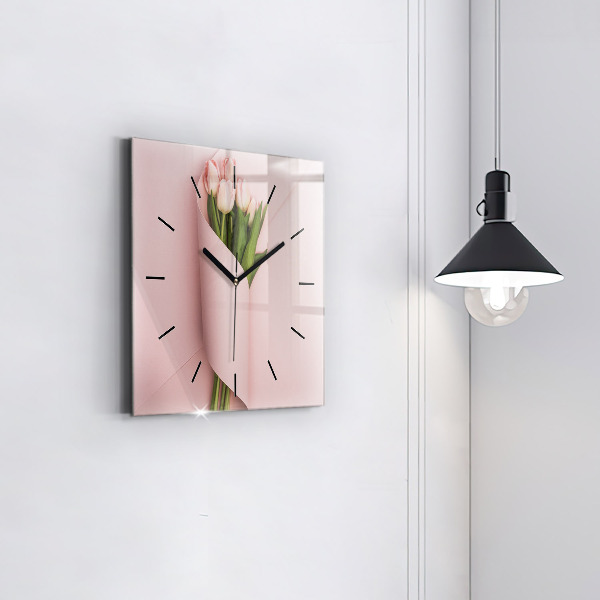 Orologio quadrato in vetro Mazzo di fiori di tulipano
