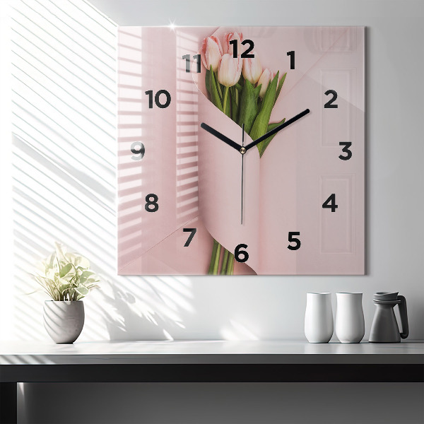 Orologio quadrato in vetro Mazzo di fiori di tulipano