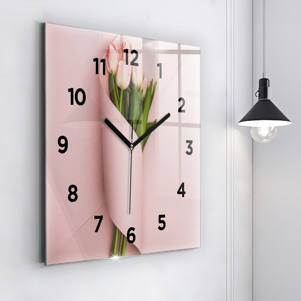 Orologio quadrato in vetro Mazzo di fiori di tulipano