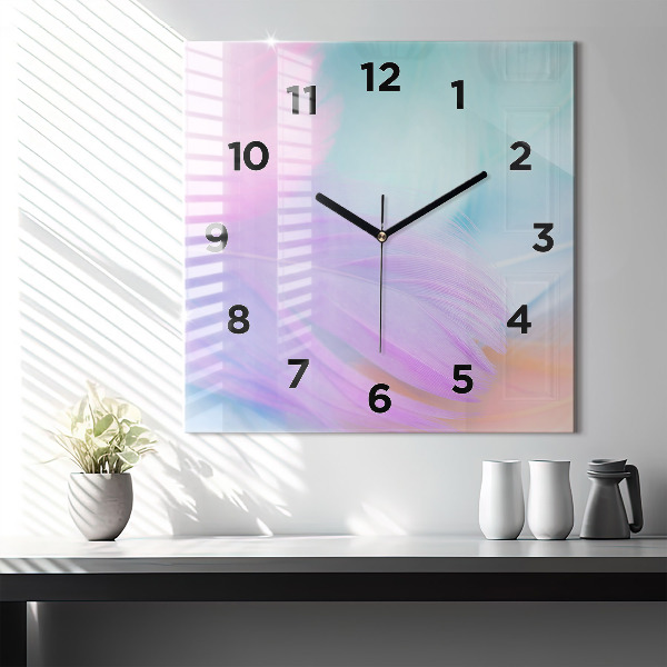 Orologio quadrato in vetro Piume colorate