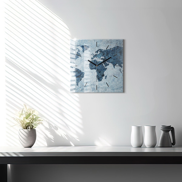 Orologio quadrato in vetro Mappa del mondo dipinta