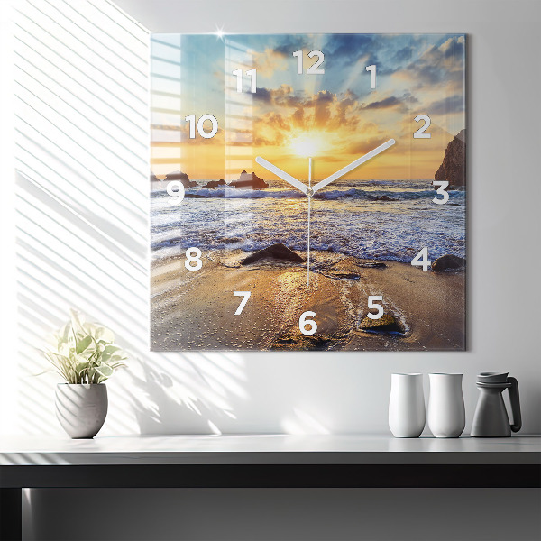 Orologio quadrato in vetro Tramonto sulla spiaggia