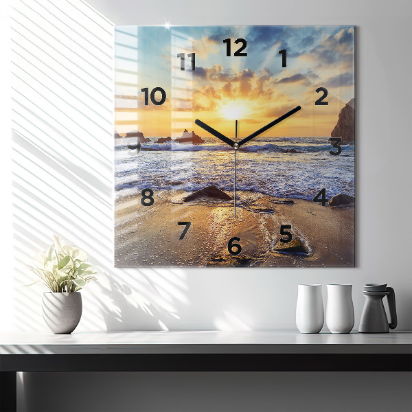 Orologio quadrato in vetro Tramonto sulla spiaggia