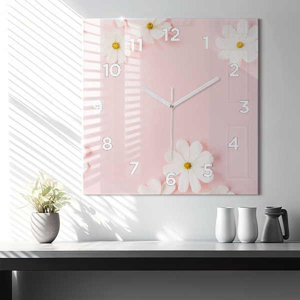 Orologio quadrato in vetro Fiori di margherita