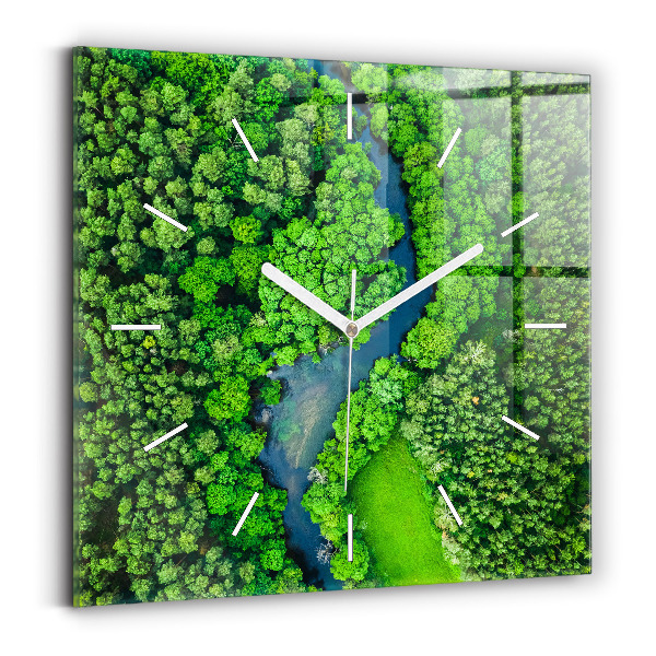 Orologio quadrato in vetro Fiume nella foresta