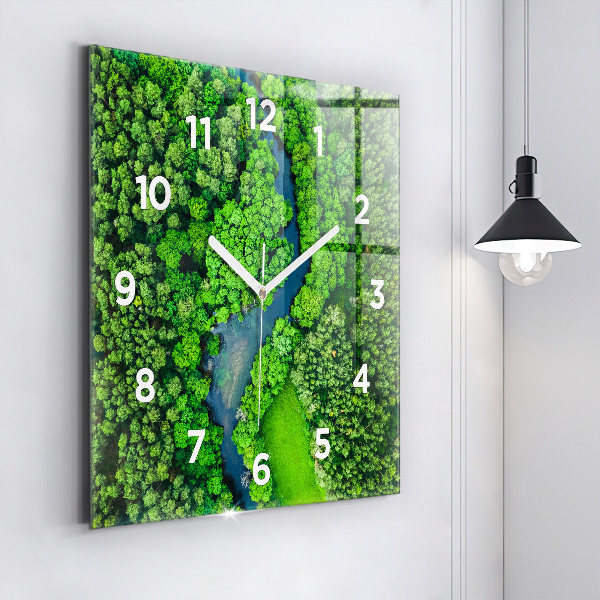 Orologio quadrato in vetro Fiume nella foresta