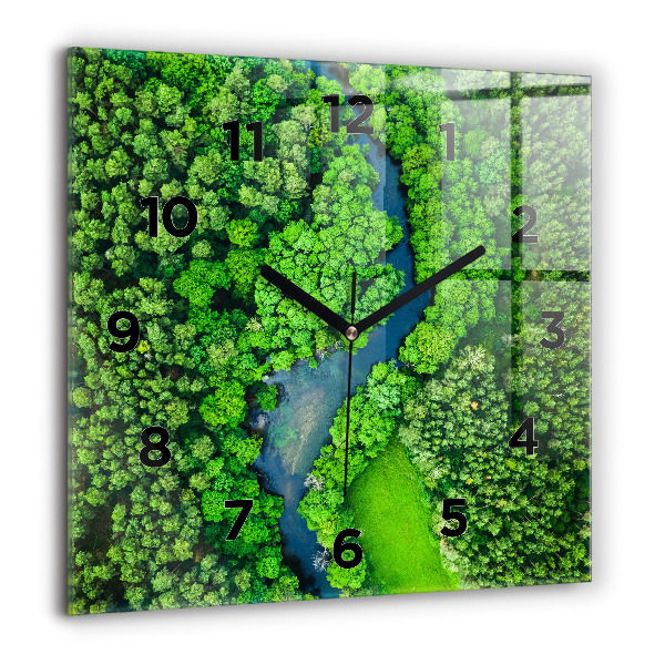 Orologio quadrato in vetro Fiume nella foresta