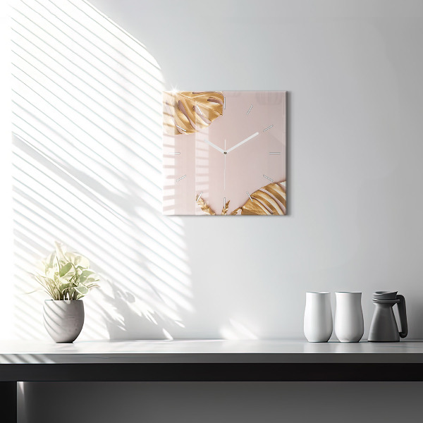 Orologio quadrato in vetro Foglie tropicali dorate