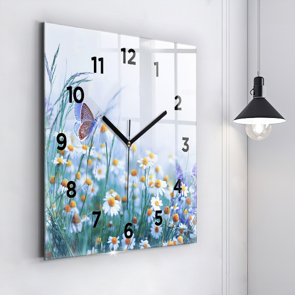 Orologio quadrato in vetro Farfalla nel prato