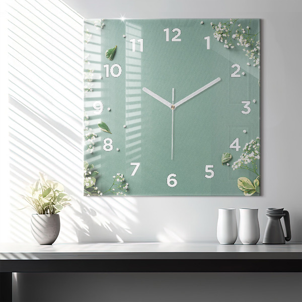 Orologio quadrato in vetro Fiori delicati