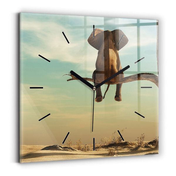 Orologio quadrato in vetro Elefante su un albero