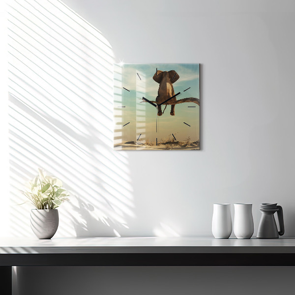 Orologio quadrato in vetro Elefante su un albero