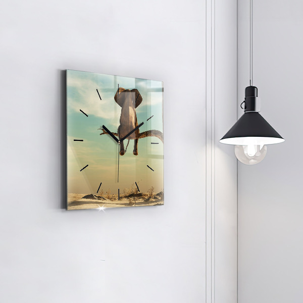 Orologio quadrato in vetro Elefante su un albero