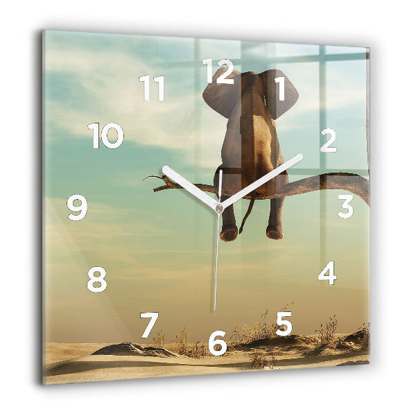 Orologio quadrato in vetro Elefante su un albero