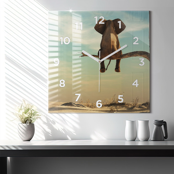 Orologio quadrato in vetro Elefante su un albero