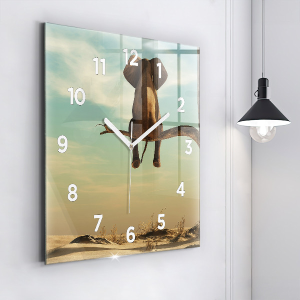 Orologio quadrato in vetro Elefante su un albero