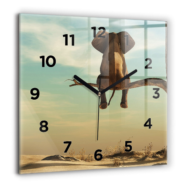 Orologio quadrato in vetro Elefante su un albero