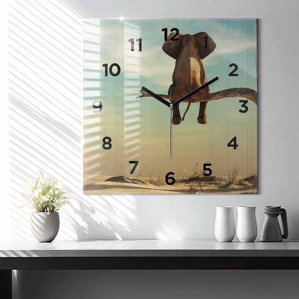 Orologio quadrato in vetro Elefante su un albero