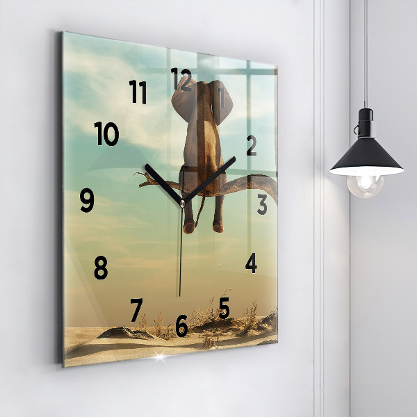Orologio quadrato in vetro Elefante su un albero