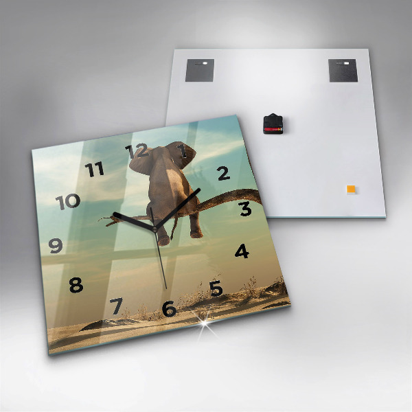 Orologio quadrato in vetro Elefante su un albero