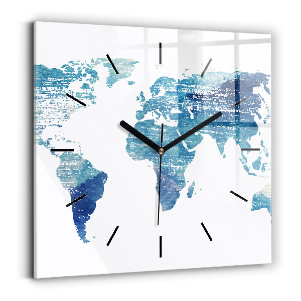 Orologio quadrato in vetro Mappa del mondo