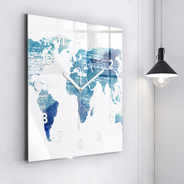 Orologio quadrato in vetro Mappa del mondo