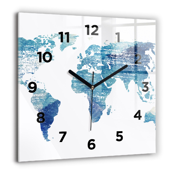 Orologio quadrato in vetro Mappa del mondo