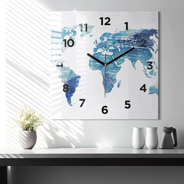 Orologio quadrato in vetro Mappa del mondo