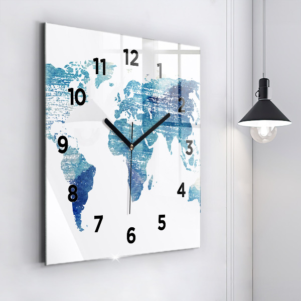 Orologio quadrato in vetro Mappa del mondo