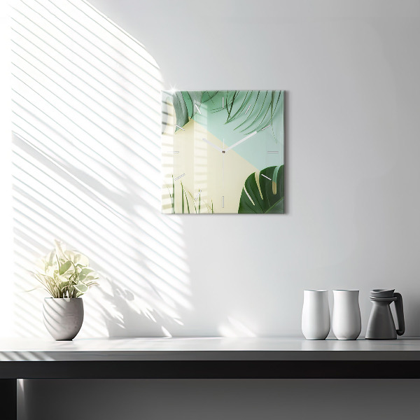 Orologio quadrato in vetro Foglie di Monstera