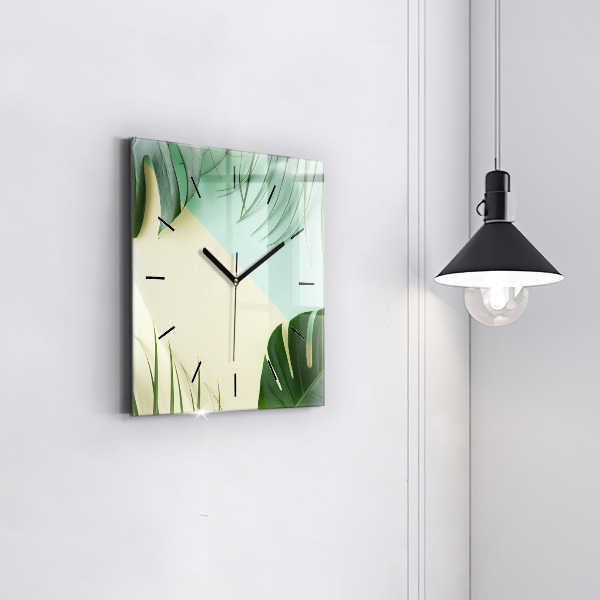 Orologio quadrato in vetro Foglie di Monstera