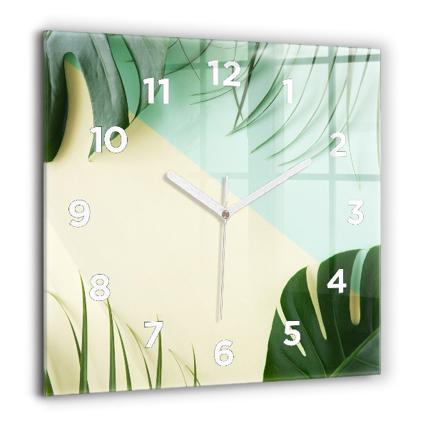 Orologio quadrato in vetro Foglie di Monstera
