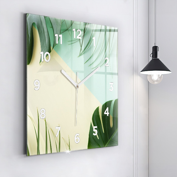 Orologio quadrato in vetro Foglie di Monstera