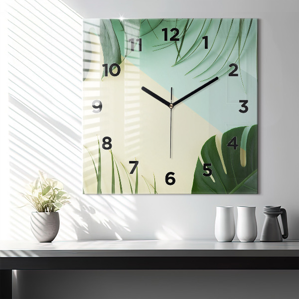 Orologio quadrato in vetro Foglie di Monstera