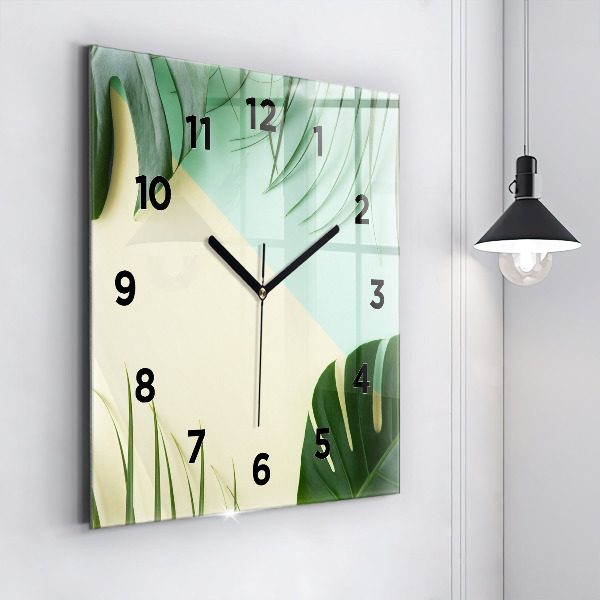Orologio quadrato in vetro Foglie di Monstera