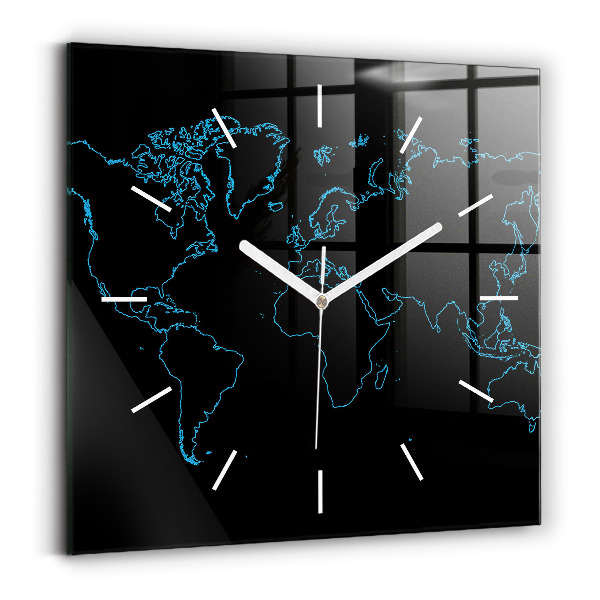 Orologio quadrato in vetro Contorni della mappa del mondo