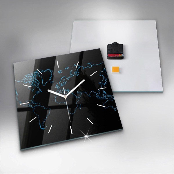 Orologio quadrato in vetro Contorni della mappa del mondo