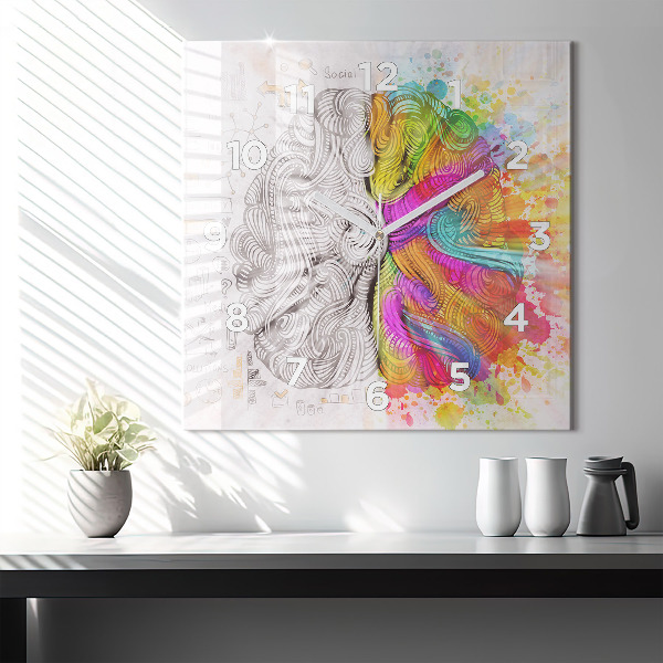 Orologio quadrato in vetro Cervello astratto