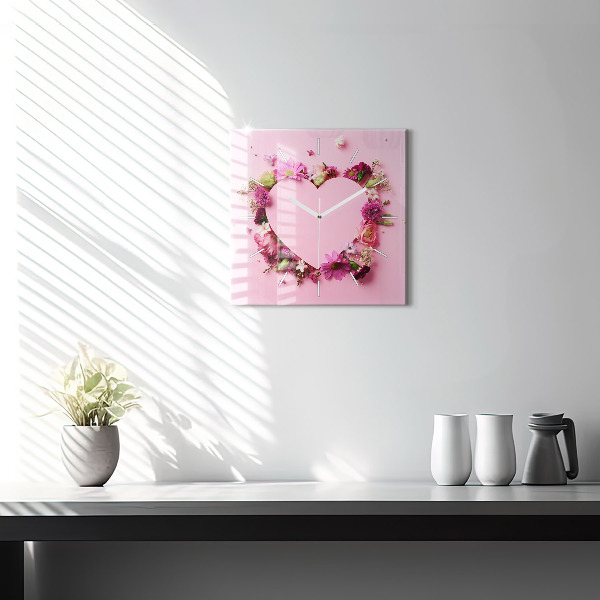 Orologio quadrato in vetro Cuore di fiori