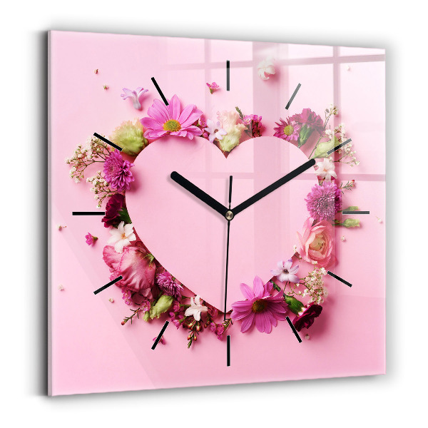 Orologio quadrato in vetro Cuore di fiori