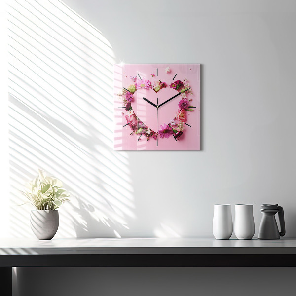 Orologio quadrato in vetro Cuore di fiori