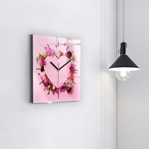 Orologio quadrato in vetro Cuore di fiori